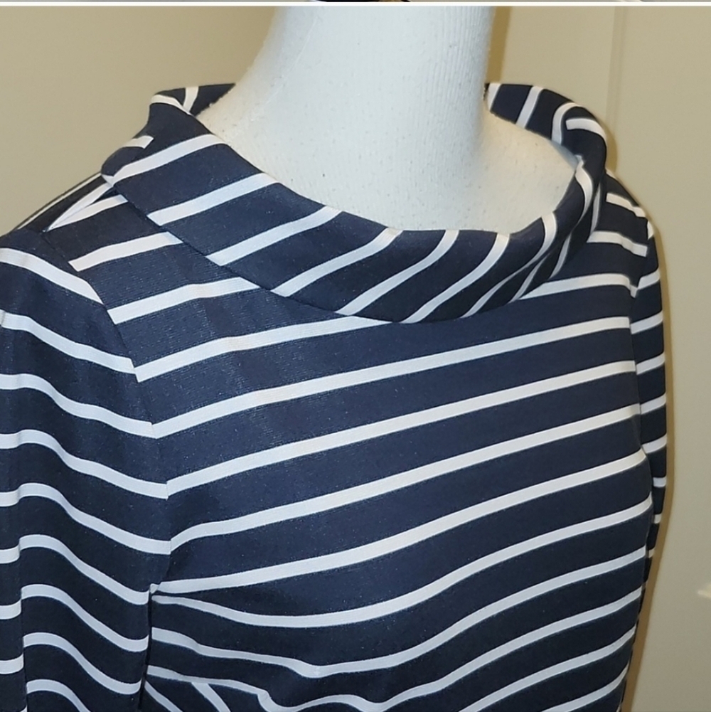 Talbots Vintage Style Boatneck midi Midi Dress Stripe Small Career Office Shift - Picture 2 of 7
